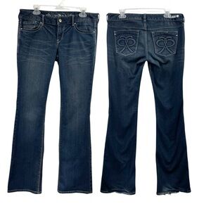 Y2K Express Jeans Low Bling Booty Flare Blue 8L 2000s Club Baddie Paris Mall